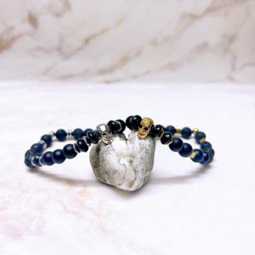 Браслет череп унисекс лава шунгит гематит