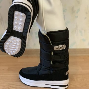 Теплые не промокаемые сапоги дутики на липучках