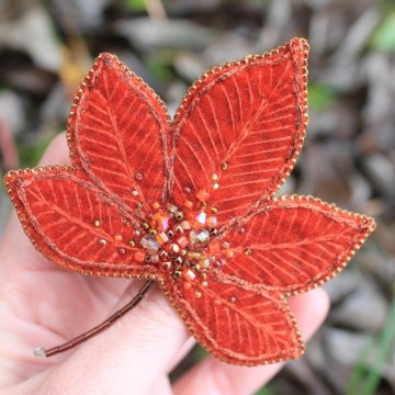 Брошь лист каштана ручной работы