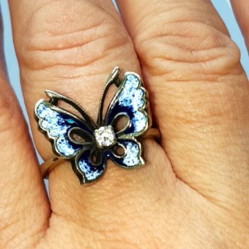 Советское кольцо бабочка с кобальтовой эмалью