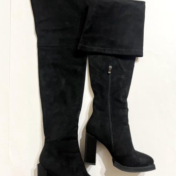 Сапоги ботфорты зимние черные замша 37 размер