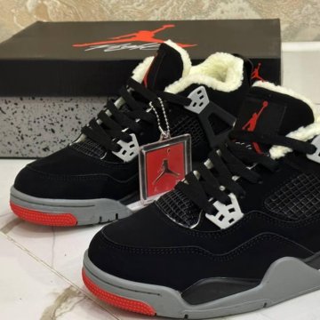 Кроссовки Зимние Nike Air Jordan 4 Black (36-41)