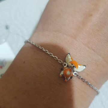 Браслет детский серебро эмаль жемчужина, фианиты