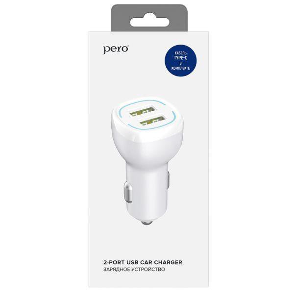 АЗУ PERO AC04 2USB 2.4A c кабелем Type-C White