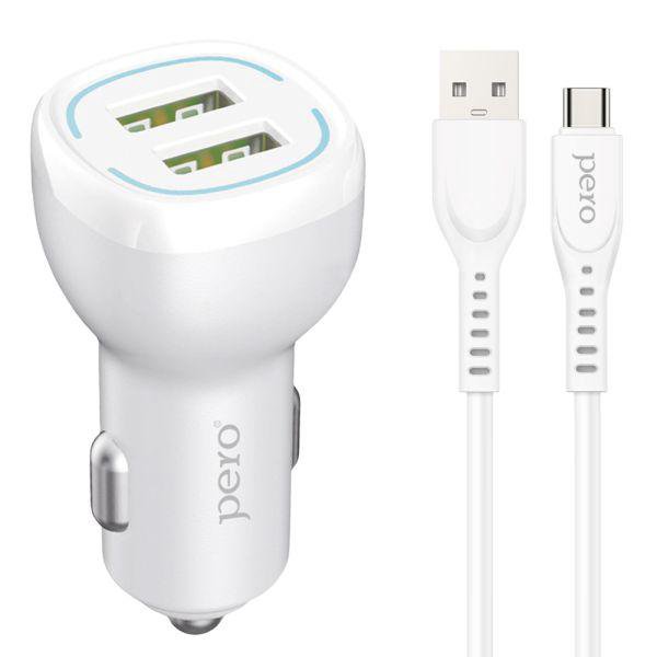 АЗУ PERO AC04 2USB 2.4A c кабелем Type-C White