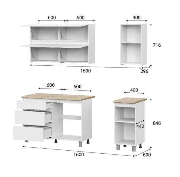 Кухонный гарнитур белый 1,6 м + столешница