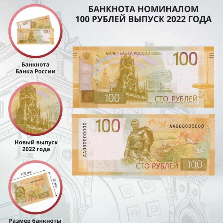 Купюра 100 руб. 2022 г. Ржев