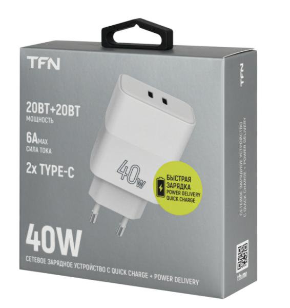 СЗУ TFN 2USB-C 40W PD White (WCRPD26)