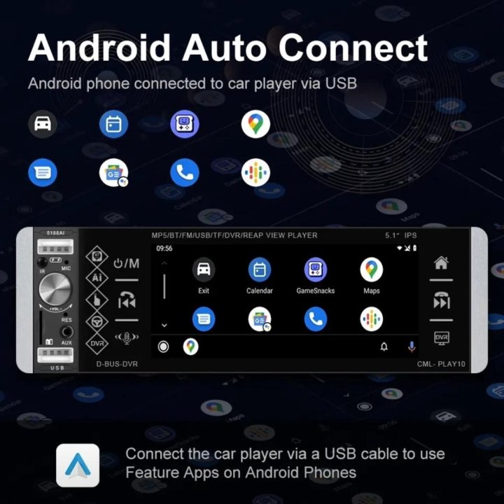 Магнитола 1Din. Дисплей 5.1 Bluetooth. Mirror Link