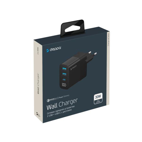 СЗУ Deppa USB A + USB-C, PD, QC 3.0, 30W, дисплей Черный (11395)