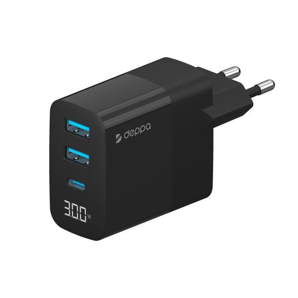 СЗУ Deppa USB A + USB-C, PD, QC 3.0, 30W, дисплей Черный (11395)