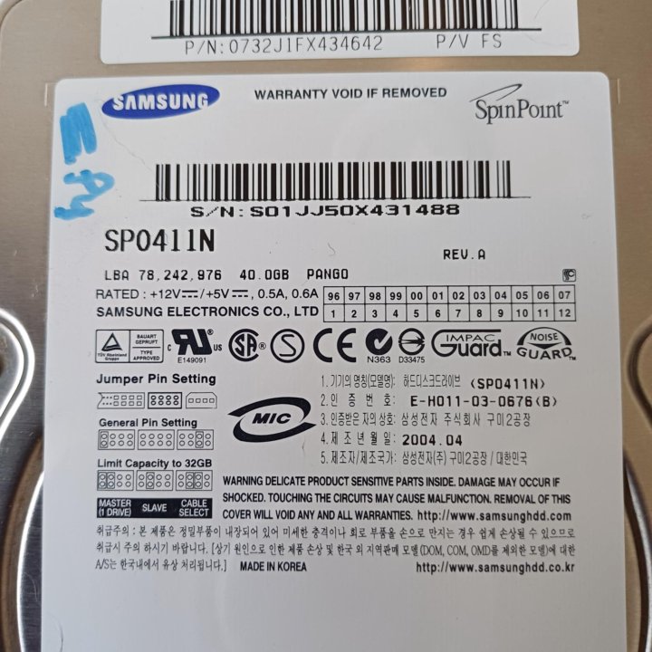 Жесткий диск HDD Samsung SP0411N (40 гб)