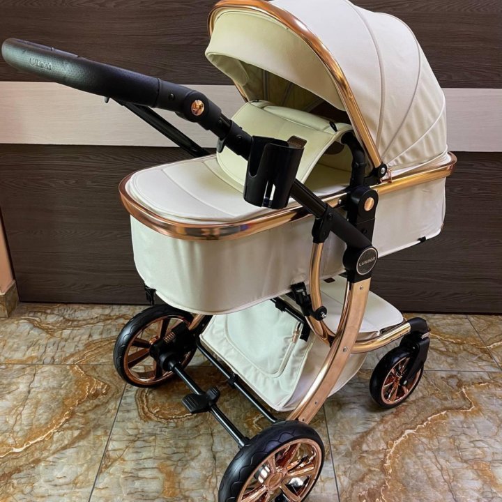 Коляска Luxmom 608 в экокоже 3в1 бежевая