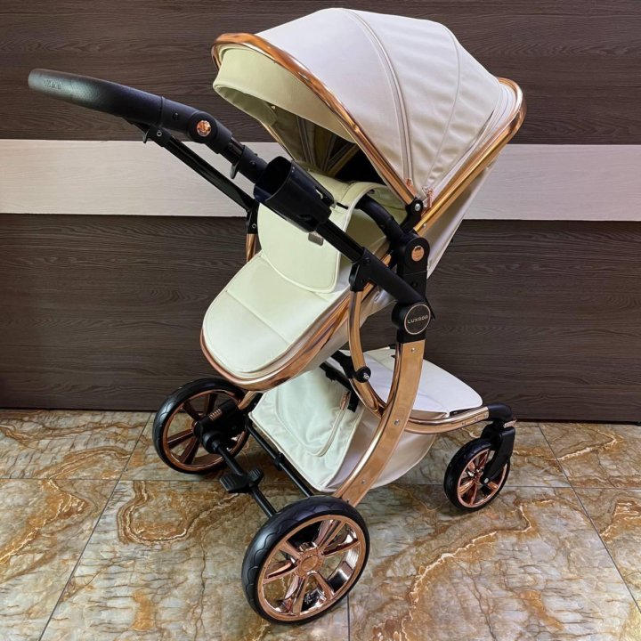 Коляска Luxmom 608 в экокоже 3в1 бежевая