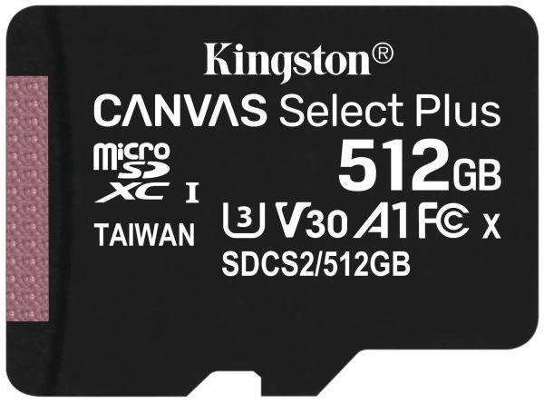 Карта памяти Micro SD Kingston Canvas Select Plus 512GB Class10 100MB/s (SDCS2/512GB) + SD adapter