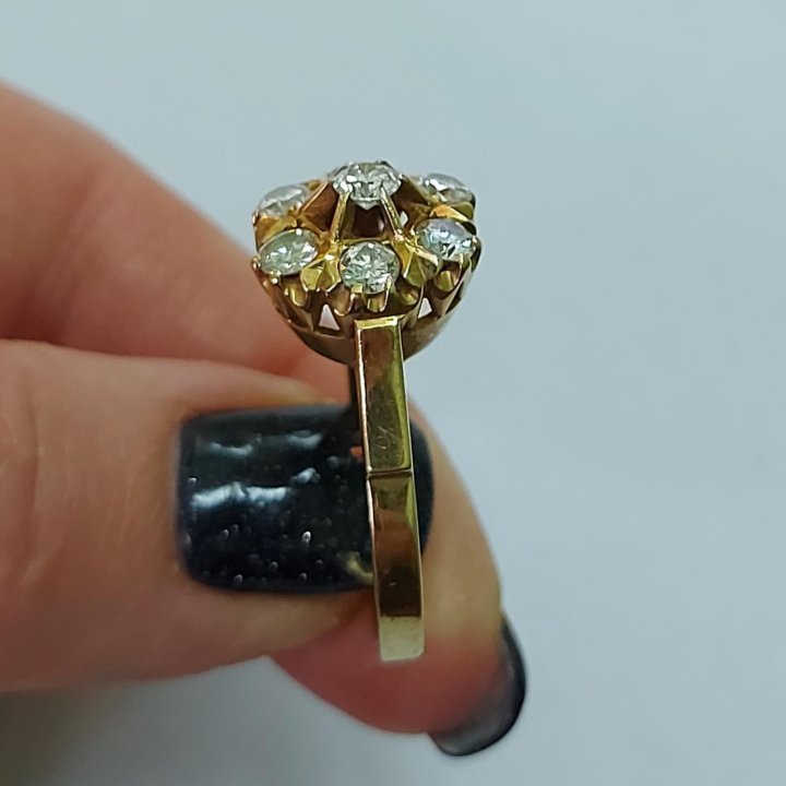 Кольцо малинка с бриллиантами 750 пробы СССР