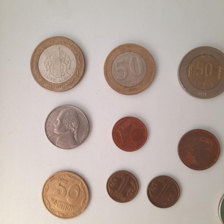 Монеты турецкие Украина ОАЭ сша евро цент тенге йе