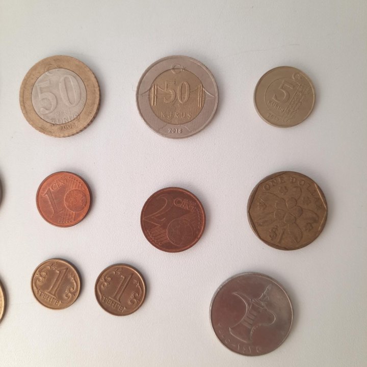 Монеты турецкие Украина ОАЭ сша евро цент тенге йе