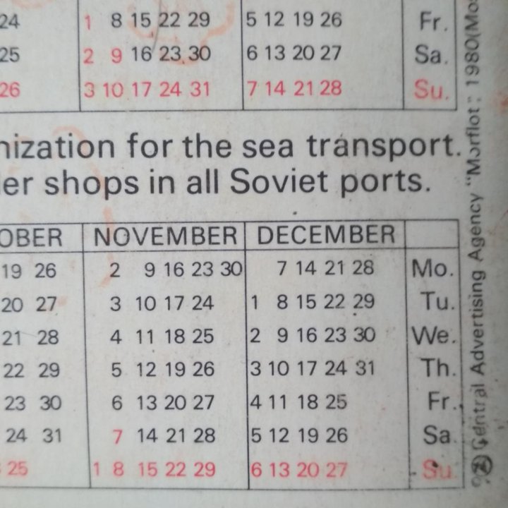 Календарики 1981Baltic ship Torgmortrans