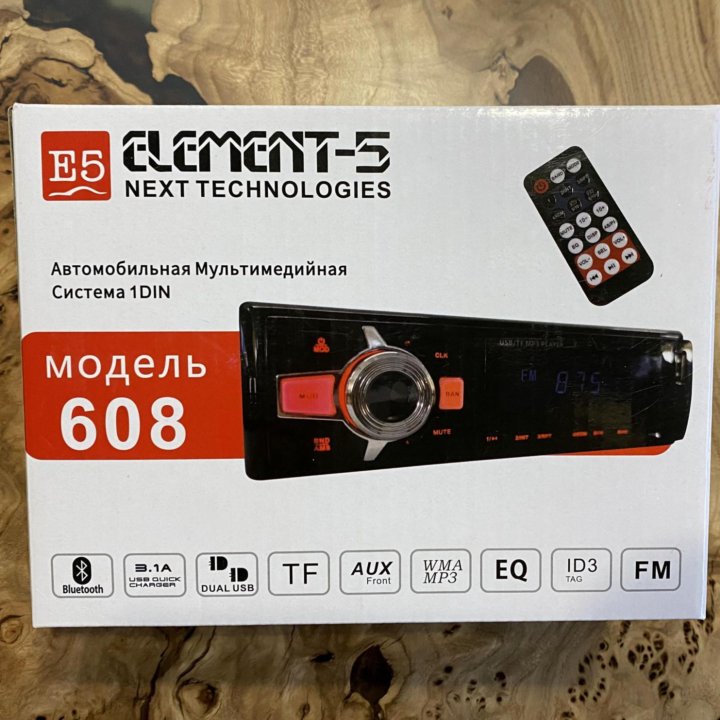 Магнитола Element-5 608, Bluetooth, USB, AUX, ДУ