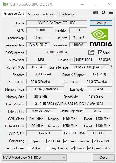 Nvidia geforce GT 1030