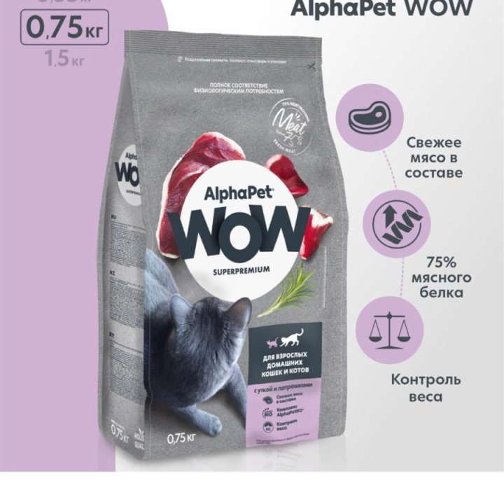 Сухой корм для кошек AlphaPet Wow super premium