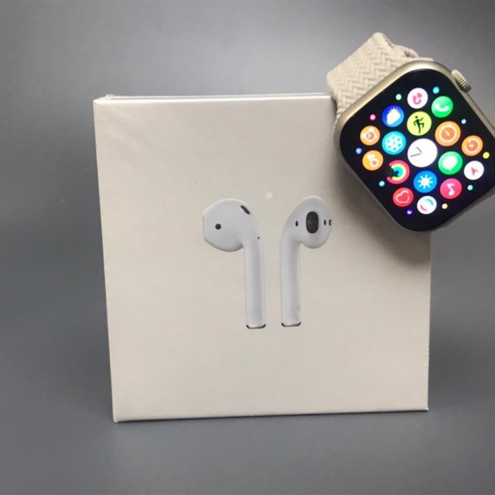 Комплект AirPods 2+Apple Watch 9 silver