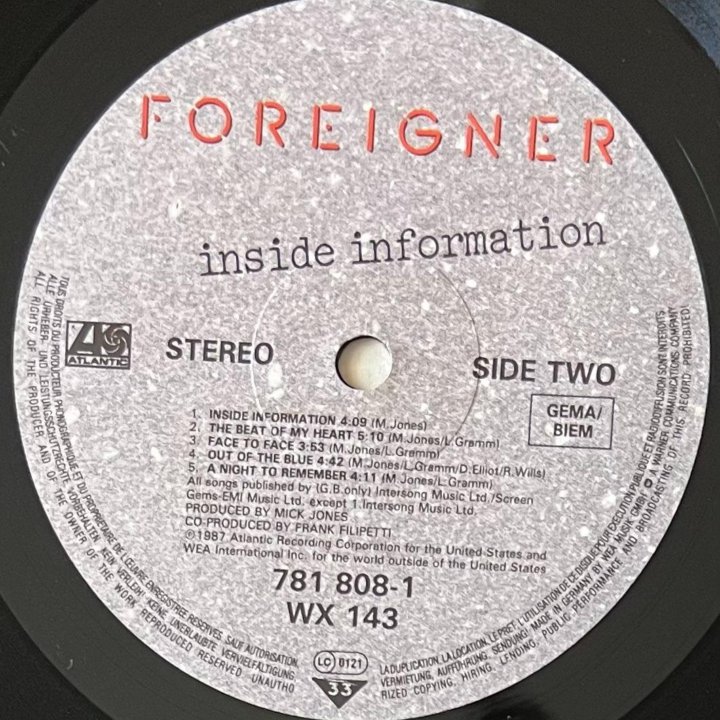 Foreigner – Inside Information 1987 Lp