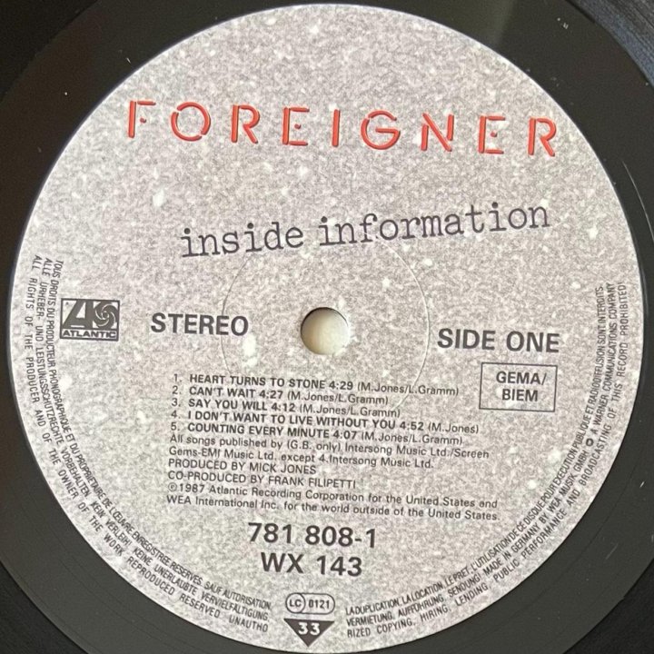 Foreigner – Inside Information 1987 Lp