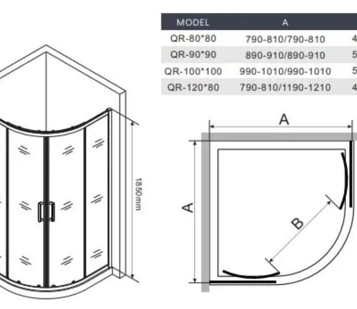 Душевой уголок 1/4, душевая ширма, drop QR-90Х90