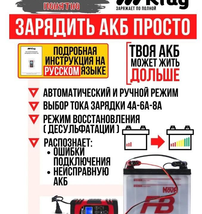 Зарядное устройство для АКБ автомобиля 12В/24В-8А