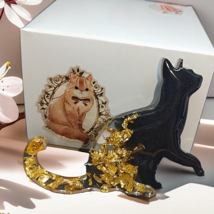 Брошь Кошечка с золотом (новогоднее)