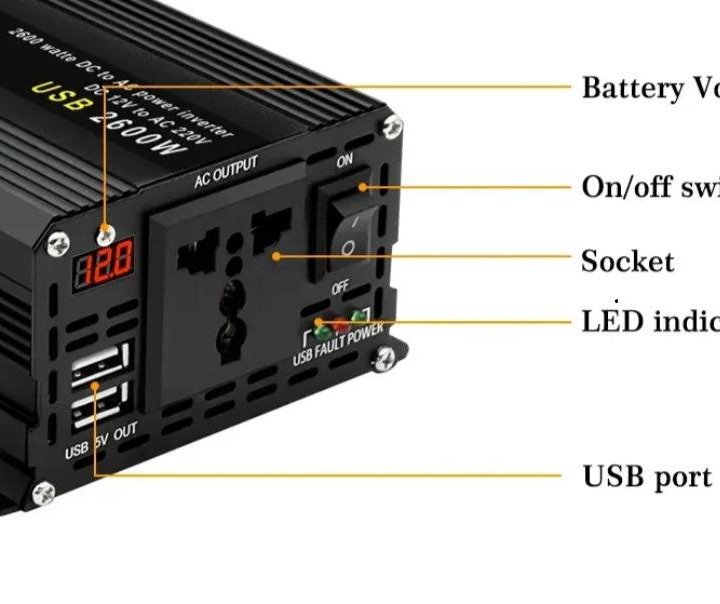 Инвертор напряжения преобразователь 12-220В 2600Вт