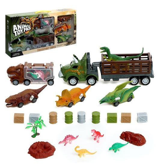 Игровой набор в комплекте 2 грузовика и динозавры