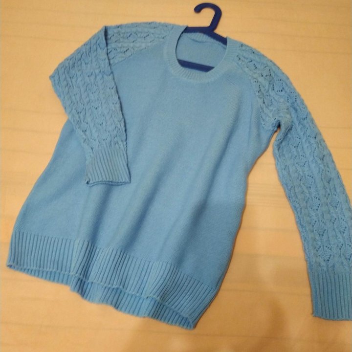 Пуловер х/б голубой/оранж