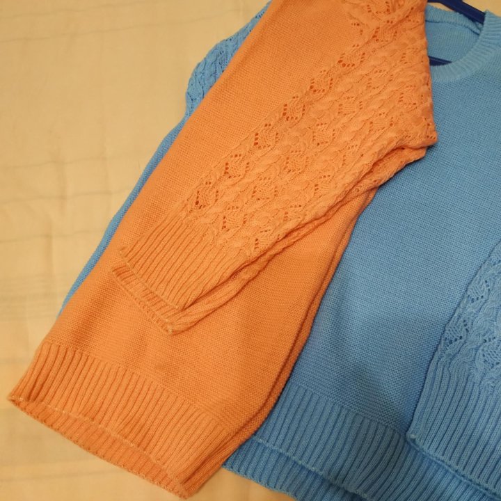 Пуловер х/б голубой/оранж
