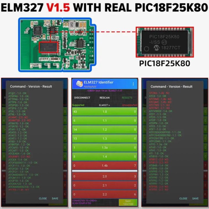 Сканер ELM 327. PIC18F25K80. Для IPhone. Wife.