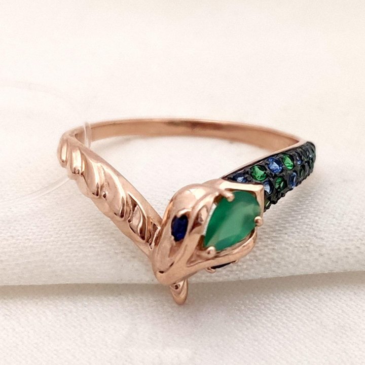 Золотое кольцо с агатом зеленым Змея Sokolov