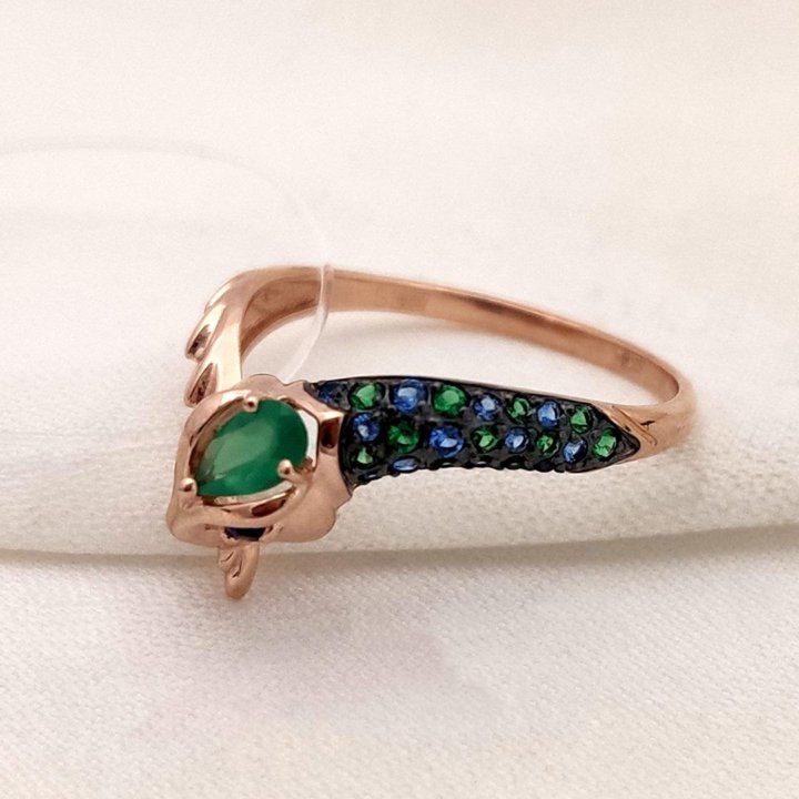Золотое кольцо с агатом зеленым Змея Sokolov