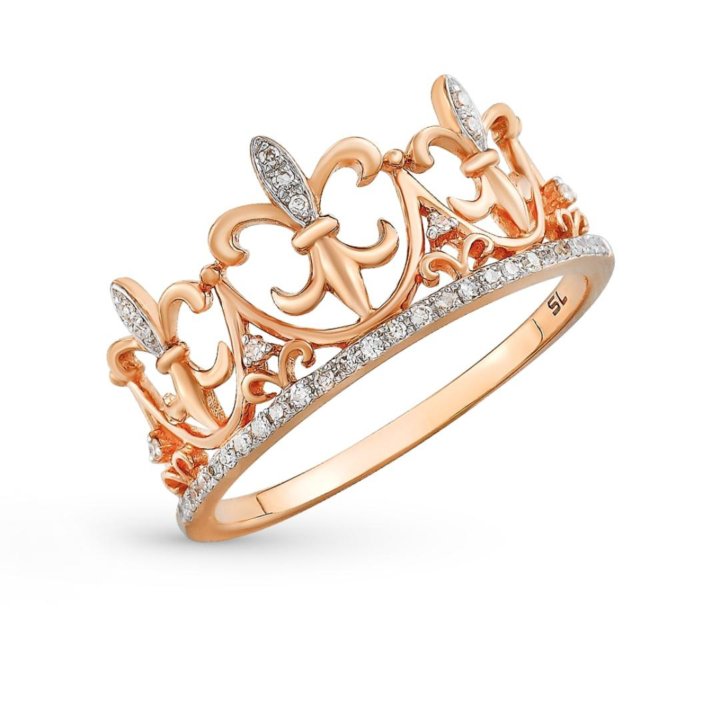 Золотое кольцо с бриллиантами, корона