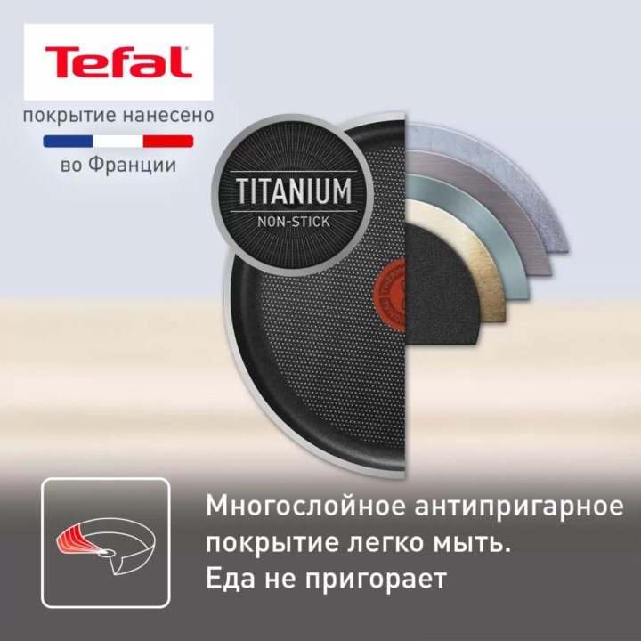 Сковорода Tefal, антипригарная, индикатор, 22 см