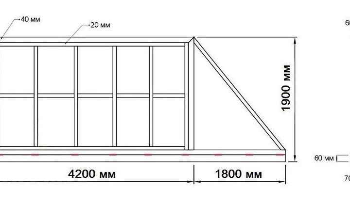 Рама откатных ворот ш4200 Х в1900 цвет коричневый
