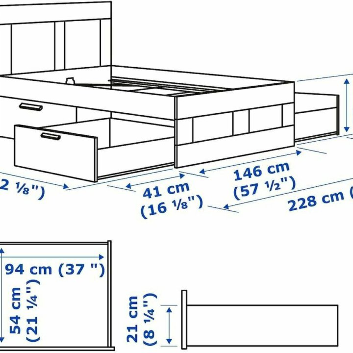 Кровать икеа бримнэс 146х200см, с 4 ящиками