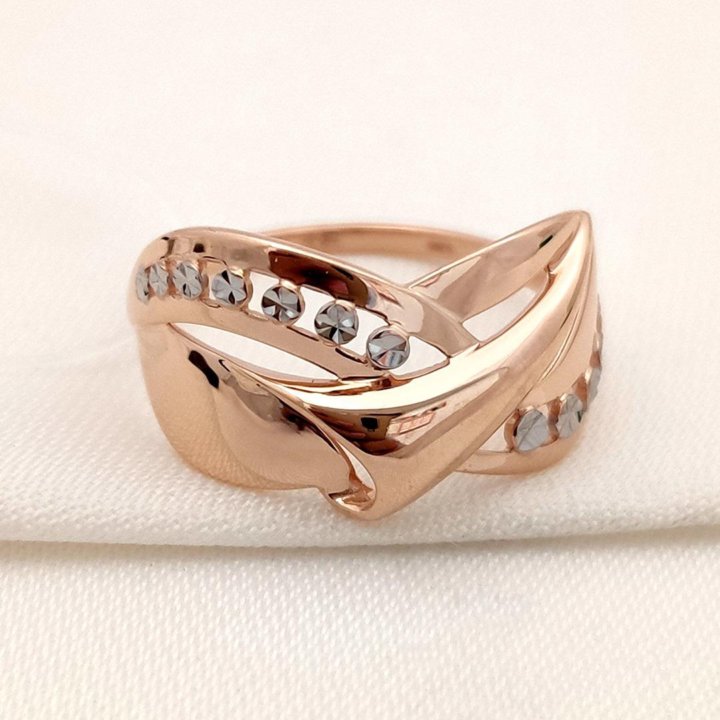 Золотое кольцо широкое алмазная грань Sokolov