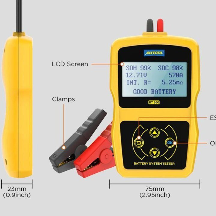 Тестер аккумуляторов Autool BT360 12V автомобильный диагностический ци