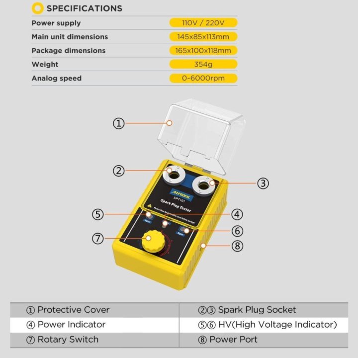 Автомобильный тестер для проверки свечей зажигания AUTOOL SPT101,220V