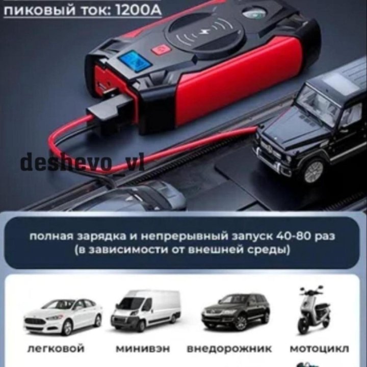 Пусковое зарядное устройство12v 1200А/99800мА/сумк