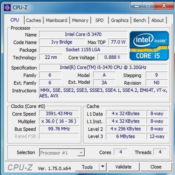 Процесор 4ядра Intel Core i5 3470 LGA 1155 3,60Ghz