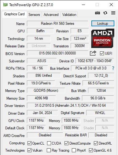 Видеокарта Asus Radeon rx 560 4gb