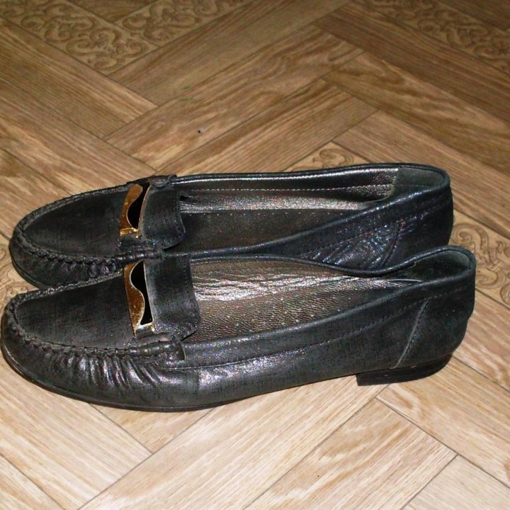 Черные кожаные мокасины, размер 40